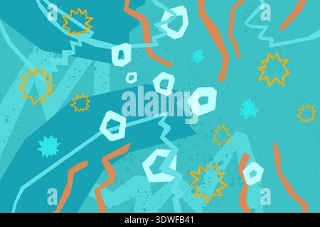 Seaweeds, stars and air bubbles in water, underwater background in angular style Stock Vector