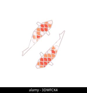 Japanese koi fish logo with scale pattern icon isolated on white Stock Vector