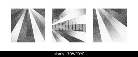 Set Abstract square graphic design with stipple dot grain texture. Stock Vector