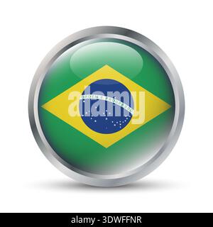 Brazil Flag 3D Badge Illustration Stock Vector