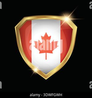 Canada Flag Golden Shield Logo Stock Vector