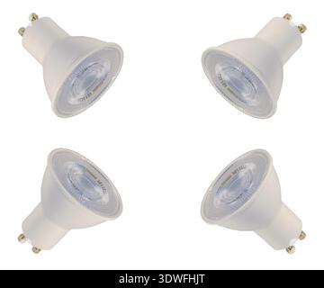 Four led spotlight bulb with GU10 fitting, isolated against white background Stock Photo