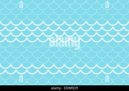 Fishscale marine blue and white horizontal pattern Stock Vector