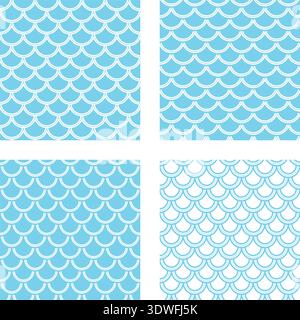 Set of blue fishscale pattern in decorative style Stock Vector
