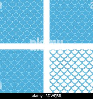 Set of blue fishscale pattern in decorative style Stock Vector