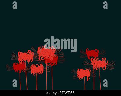 Hand drawn red spider lily silhouette on dark Stock Vector