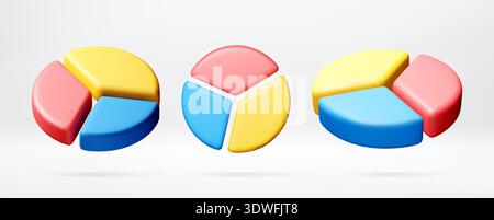 Three colorful 3D pie charts for data analysis Stock Vector
