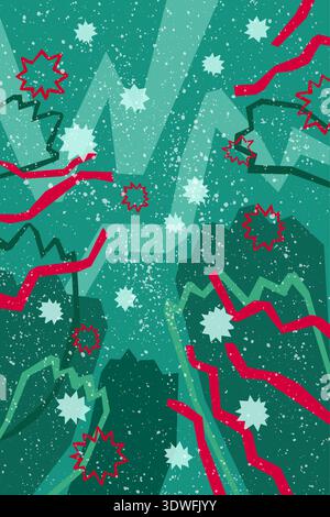 Red and green New Year background in angular style Stock Vector