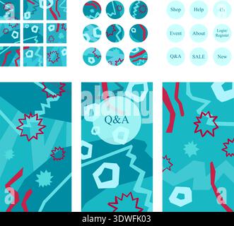 Underwater social media template set, red and teal Stock Vector