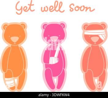 Teddy bears with bandaged head, arm and leg Stock Vector
