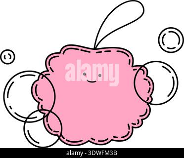 Pink doodle sponge with bubbles, vector Stock Vector