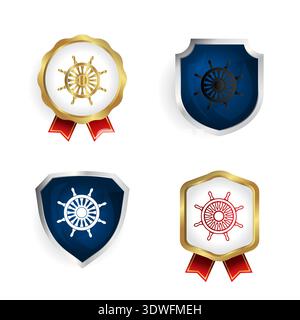 Abstract Helm Wheel Badge and Label Collection, can be used for business designs, presentation designs or any suitable designs. Stock Vector