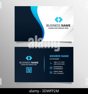 Abstract Modern Wavy Blue Business Card Template, can be used for business designs, presentation designs or any suitable designs. Stock Vector