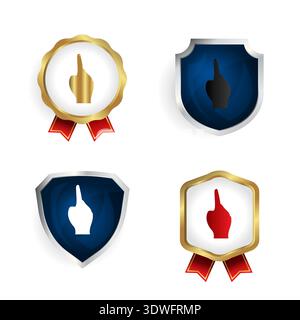 Abstract One Finger Hand Gesture Badge and Label Collection, can be used for business designs, presentation designs or any suitable designs. Stock Vector