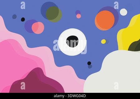 Abstract image featuring colorful circles and fluid waves against a deep blue backdrop. The design is vibrant and dynamic, creating a sense of movemen Stock Photo
