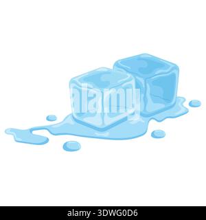 Two pieces of melting ice cubes in flat style on white background Stock Vector