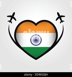 India Travel Heart Flag With Airplane Icons Stock Vector