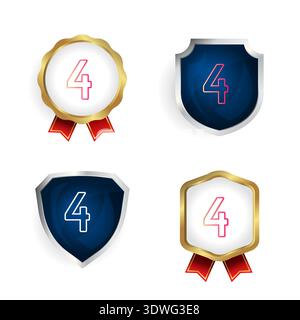 Abstract Number 4 Badge and Label Collection, can be used for business designs, presentation designs or any suitable designs. Stock Vector