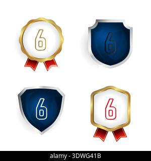 Abstract Number 6 Badge and Label Collection, can be used for business designs, presentation designs or any suitable designs. Stock Vector
