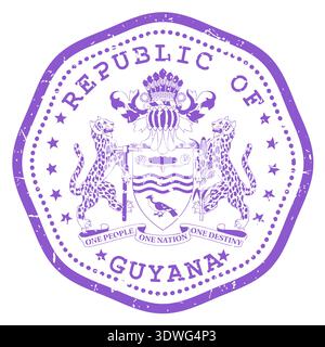 Guyana stamp with state seal or coat of arms, travel stamp, shabby postmark of Guyana, vector Stock Vector