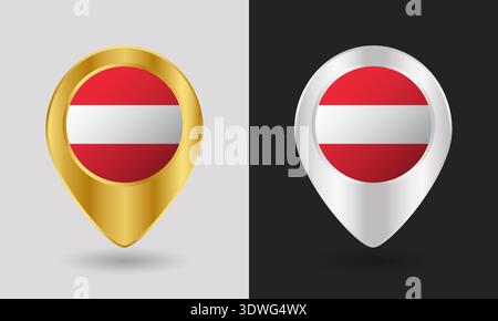 Gold and Silver Austria Flag Map Pin Icon Stock Vector