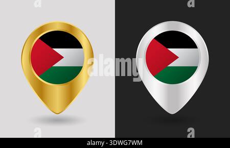 Gold and Silver Palestine Flag Map Pin Icon Stock Vector