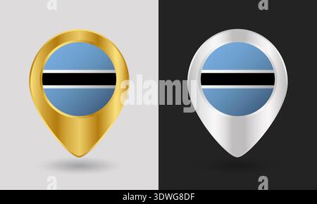 Gold and Silver Botswana Flag Map Pin Icon Stock Vector