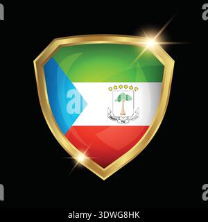 Equatorial Guinea Flag Golden Shield Logo Stock Vector