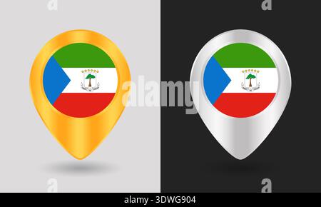 Gold and Silver Equatorial Guinea Flag Map Pin Icon Stock Vector