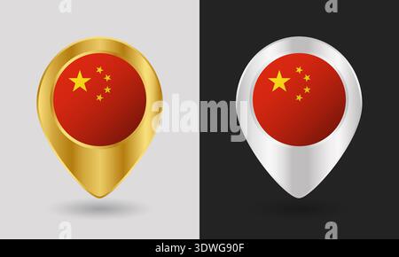 Gold and Silver China Flag Map Pin Icon Stock Vector