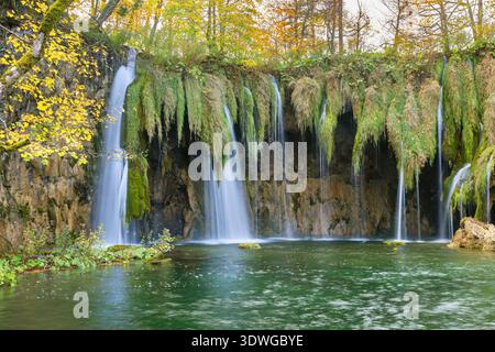 Galovacki buk waterfall on the eastern shore of Lake Galovac, Upper Lakes, Croatia, Plitvice Lakes National Park Stock Photo