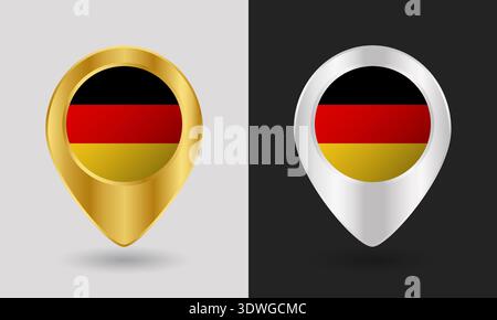 Gold and Silver Germany Flag Map Pin Icon Stock Vector