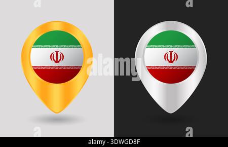 Gold and Silver Iran Flag Map Pin Icon Stock Vector