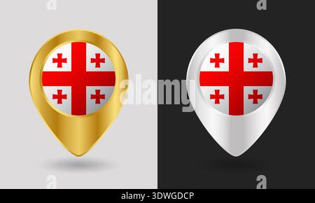 Gold and Silver Georgia Flag Map Pin Icon Stock Vector