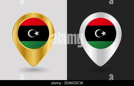 Gold and Silver Libya Flag Map Pin Icon Stock Vector