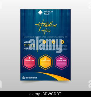 Abstract Vector Shiny Gradient Striped Blue Flyer Template, can be used for business designs, presentation designs or any suitable designs. Stock Vector