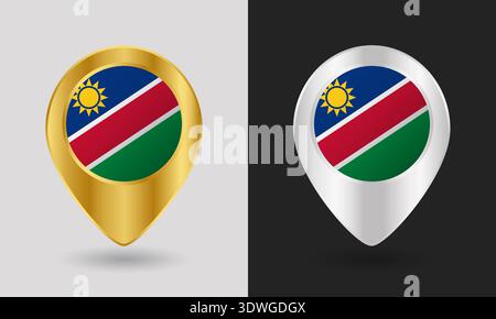 Gold and Silver Namibia Flag Map Pin Icon Stock Vector