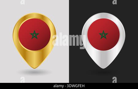 Gold and Silver Morocco Flag Map Pin Icon Stock Vector