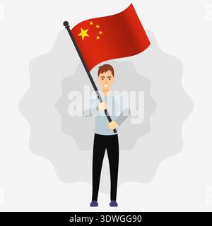 Happy Man Holding China Flag Stock Vector