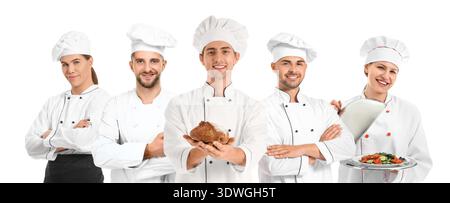 Portrait of different chefs on white background Stock Photo