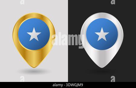 Gold and Silver Somalia Flag Map Pin Icon Stock Vector