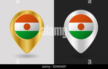 Gold and Silver Niger Flag Map Pin Icon Stock Vector
