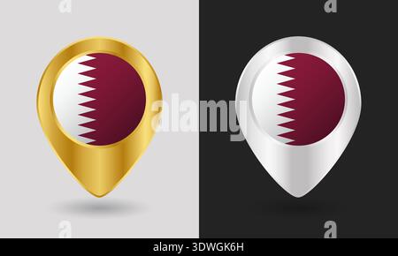 Gold and Silver Qatar Flag Map Pin Icon Stock Vector