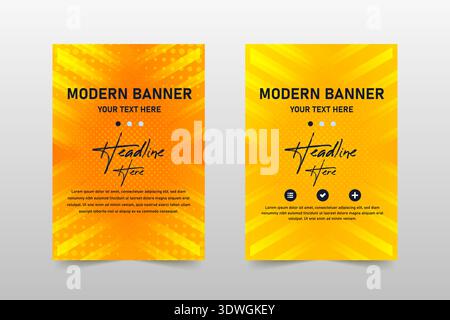 Abstract Yellow Dots Banner Template With Abstract Lines, can be used for business designs, presentation designs or any suitable designs. Stock Vector
