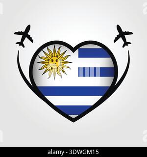 Uruguay Travel Heart Flag With Airplane Icons Stock Vector