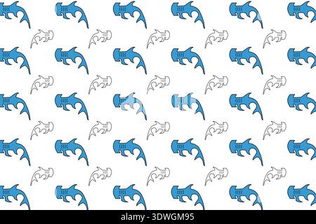 Flat Hammerhead Shark Pattern Background, can be used for business designs, presentation designs or any suitable designs. Stock Vector