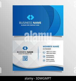 Blue Curved Lines Business Card Template With Curves, can be used for business designs, presentation designs or any suitable designs. Stock Vector