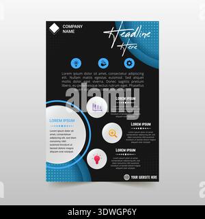 Modern Flat Black and Blue Curved Template With Dots and Curves, can be used for business designs, presentation designs or any suitable designs. Stock Vector