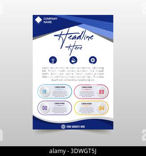 Modern Flat Blue Minimalistic Geometric Flyer Template, can be used for business designs, presentation designs or any suitable designs. Stock Vector