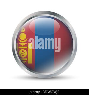 Mongolia Flag 3D Badge Illustration Stock Vector